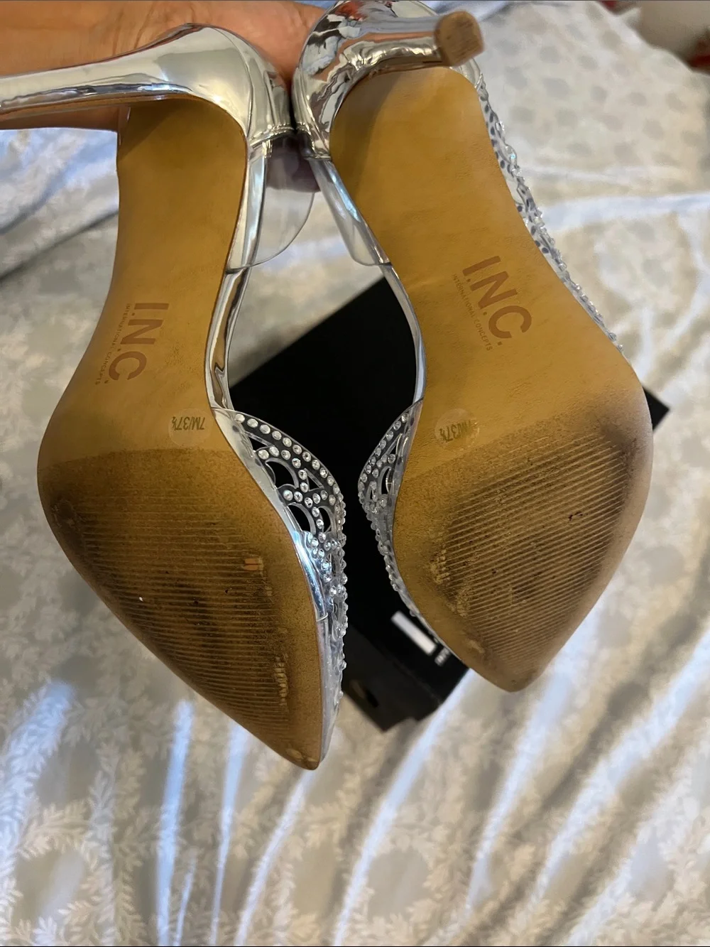 INC International Concepts Silver Crystal-Embellished Pointed Pumps